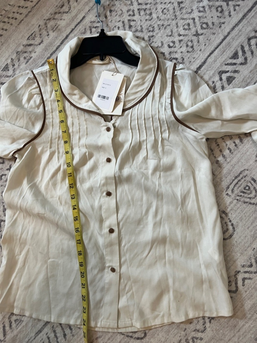 Cream Long-Sleeve Peter Pan Collar Blouse with Brown Trim - Picture 7 of 11